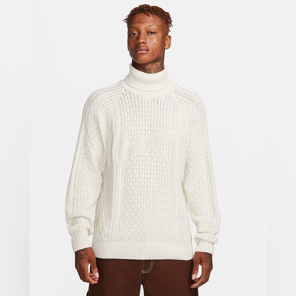 NEW Men's Size XL Nike Life Cable Knit Turtleneck Sweater Light Bone FB7770-072